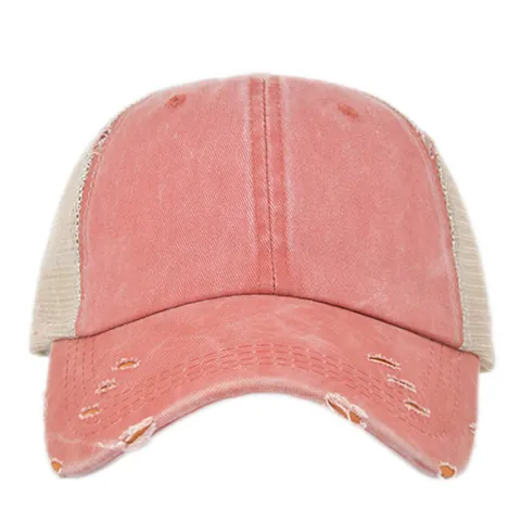 Casquette de Baseball Femme en Coton Lavé Effet Vieilli Avec Trou pour Queue de Cheval Maille Respirante Vintage Ajustable