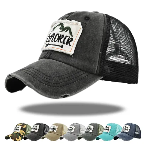 Vintage Washed Distressed Trucker Hat Δίχτυ Αναπνεύσιμο Explorer Mountain Μπάλωμα Υπαίθριο Σκίαστρο Καπέλο Μπέιζμπολ Για Άνδρες Γυναίκες