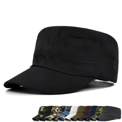 Adjustable Cotton Flat Top Cadet Cap Military Hat Solid Color Camouflage Sunshade Baseball Cap For Men Women Outdoor Daily