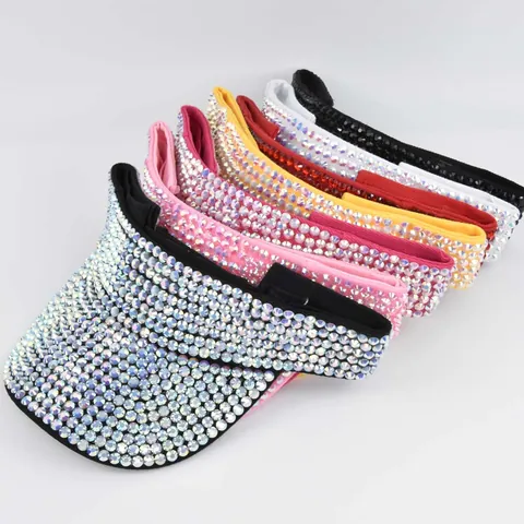 Mode Strass Sonnenvisier Hut Für Damen Glitzer Baumwolle Leeres Oberteil Baseballkappe Funkelnd Einstellbar Sommer Strand Sonnenschutz Hut