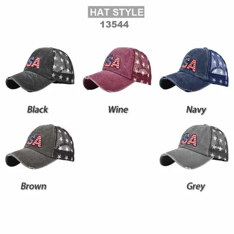 Retro Distressed Baumwoll Mesh Baseballkappe USA Stickerei Amerikanische Flagge Verstellbar Trucker Hat Für Herren Damen