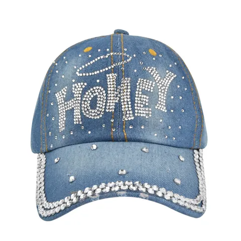 Gorra de Béisbol de Mezclilla con Strass Mujer Hombre Lavado Ajustable Sombrero de Sol Corazón Estrella Letra Accesorios