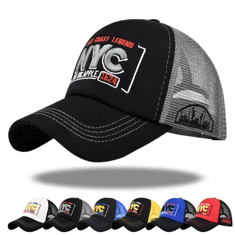 NYC Bestickte Baseballkappe Mesh Trucker Mütze Vintage Atmungsaktive Sonnenschutz Verstellbare Snapback Hut Für Damen Herren