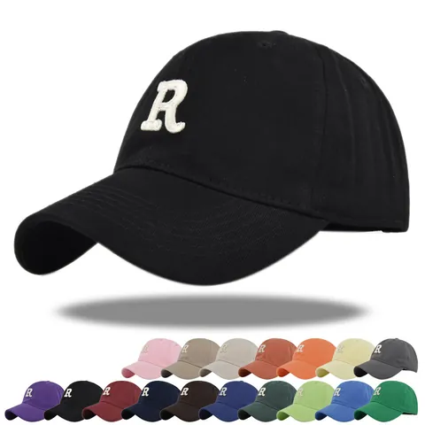 Casquette de Baseball Brodée Lettre R 100% Coton Bord Incurvé Réglable Chapeau Pare-Soleil Polyvalent Hommes Femmes
