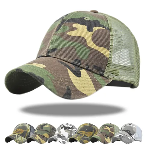 Berretto da Baseball Mimetico Cappello Trucker a Rete Traspirante Regolabile Stile Militare Parasole Sportivo all'Aperto per Uomo Donna