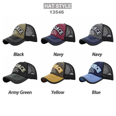 Berretto da Baseball American Retro AIRFORCE U.S. ARMY Ricamato Colore a Contrasto Traspirante Mesh Trucker Hat per Unisex