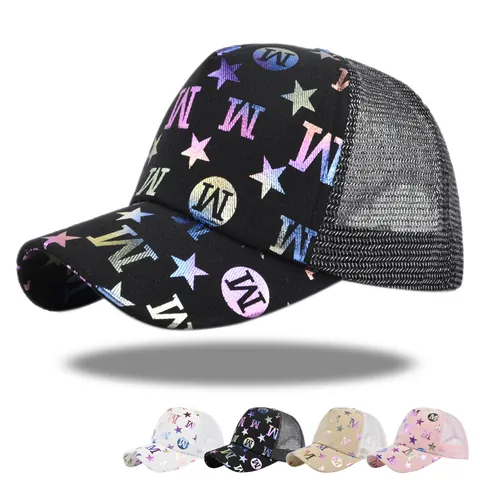 Berretto Trucker Unisex Stampa Lettera M Stella Laser Cappellino da Baseball in Rete Traspirante Regolabile Protezione Solare Estiva
