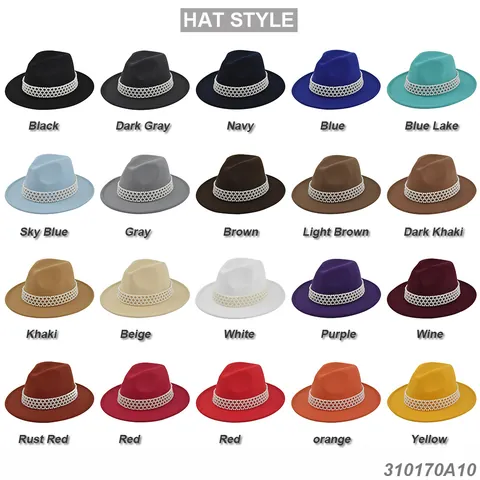 Women Men Vintage Fedora Hat With Pearl Mesh Band Wide Brim Solid Color Wool Felt Jazz Hat Elegant Fashion Party Dress Hat