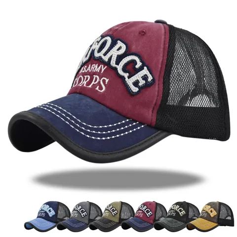Berretto da Baseball American Retro AIRFORCE U.S. ARMY Ricamato Colore a Contrasto Traspirante Mesh Trucker Hat per Unisex