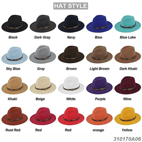 Sombrero Fedora Clásico de Ala Ancha para Hombre y Mujer Moda de Fieltro de Lana Jazz Con Cinturón de Leopardo Hebilla Dorada