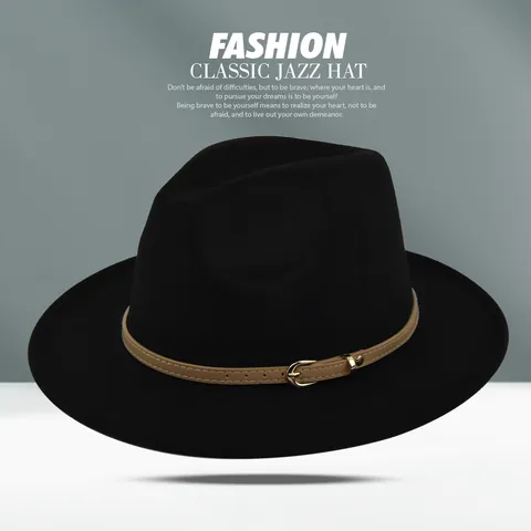 Klassisch Wollfilz Fedora Hut Herren Damen Breitkrempig Jazzhut Mit Ledergürtel Metallschnalle Retro Britischer Stil Warm Winterhut