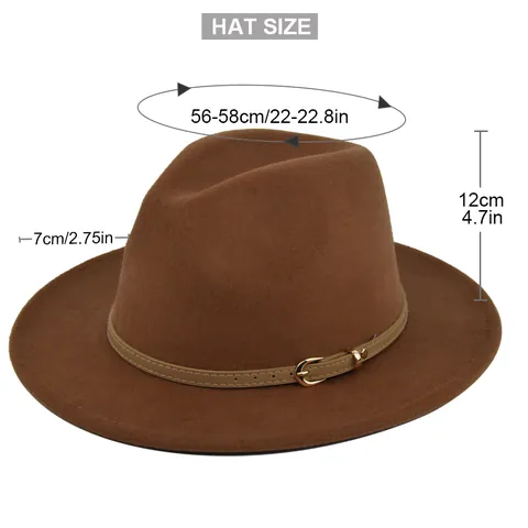 Klassisch Wollfilz Fedora Hut Herren Damen Breitkrempig Jazzhut Mit Ledergürtel Metallschnalle Retro Britischer Stil Warm Winterhut