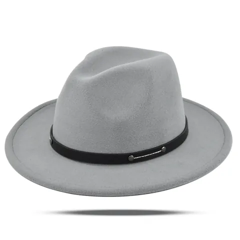 Vintage Fedora Hat Wide Brim Jazz Hat With Rivet Leather Belt Polyester Cotton Blend Solid Color Sun Protection Accessory