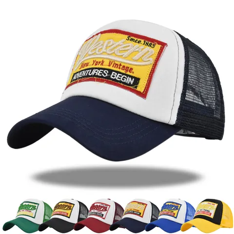 Cappello Trucker Ricamato Western Vintage Berretto da Baseball New York in Rete Traspirante Parasole Patch Snapback per Uomo Donna