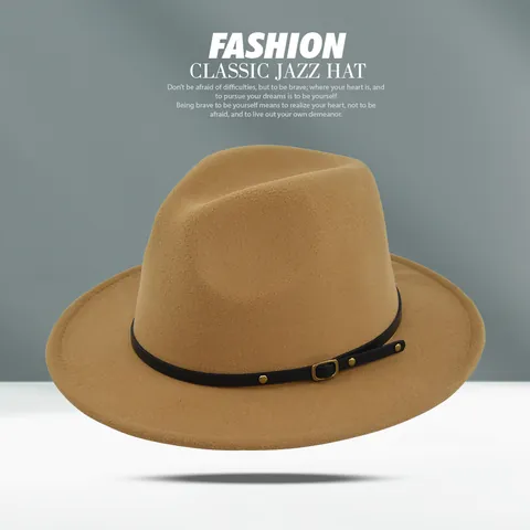 Κλασικό Καπέλο Fedora Jazz Με Φαρδύ Γείσο 65% Βαμβάκι 35% Πολυεστέρας Τσόχινο Καπέλο Με Δερμάτινη Ζώνη Αγκράφα Πριτσίνια