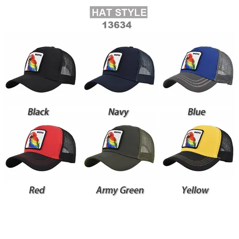 Cappello Trucker a Rete Ricamato Pappagallo Toppa Animale Esotico Berretto Baseball Traspirante Parasole Snapback Uomo Donna