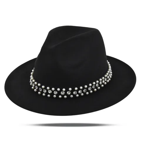 Γυναικείο Μάλλινο Τσόχινο Καπέλο Fedora Με Ζώνη Από Τεχνητά Μαργαριτάρια Και Στρας Vintage Καπέλο Τζαζ Κομψό Για Πάρτι Και Γάμο