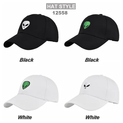 Cappello da Baseball in Cotone con Ricamo Alieno Berretto Parasole Regolabile per Uomo Donna Casual Streetwear Nero Bianco