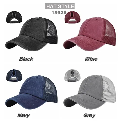 Berretto da Baseball Donna in Cotone Lavato con Foro per Coda di Cavallo Rete Regolabile Trucker Hat per Sport all'Aperto