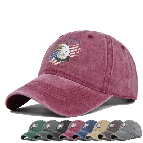 Vintage Washed Cotton Baseball Cap American Eagle US Flag Printed Fashion Adjustable Sun Hat Casual Sport Dad Hat For Men Women