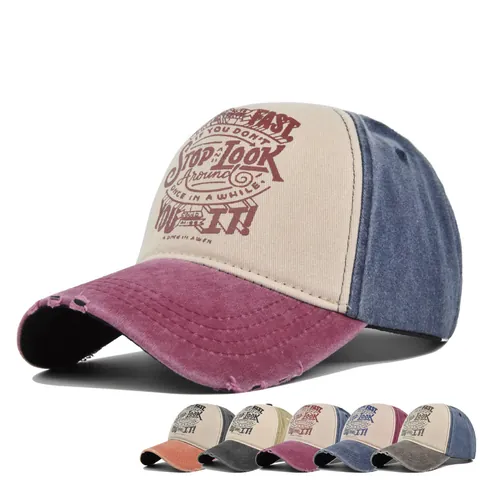 Amerikanische Retro Distressed Baseball Kappe Damen Herren Route 66 Buchstaben Druck Patchwork Waschen Baumwolle Verstellbar Sonnenhut