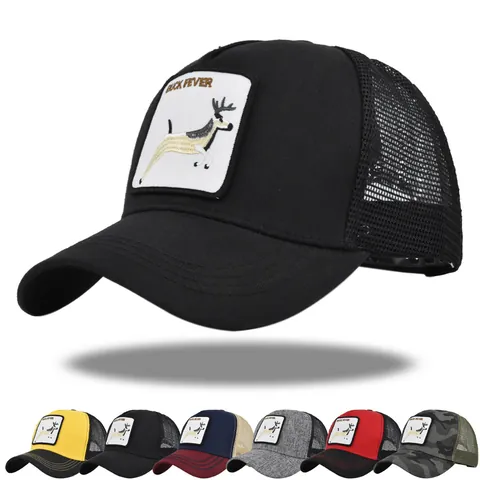 Gorra de Camionero con Parche de Animal Bordado Malla Transpirable Gorra de Béisbol Buck Fever Ciervo Ajustable Snapback Sol