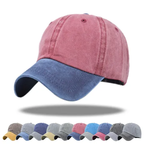 Casquette de Baseball en Coton Lavé Rétro pour Hommes Femmes Bloc de Couleur Délavé Ajustable Casquette Décontractée Chapeau de Soleil
