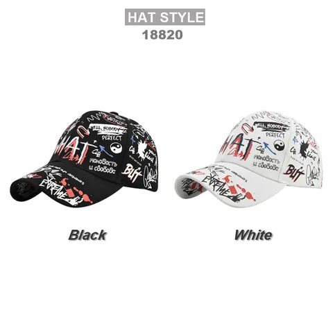 Berretto da Baseball con Stampa Graffiti in Cotone Regolabile Streetwear Hip Hop Snapback Cappello per Uomo Donna Moda