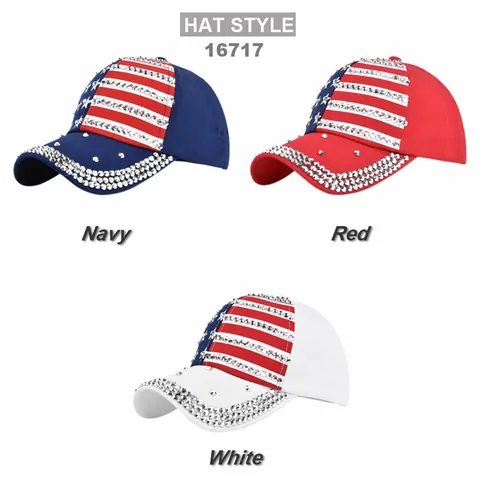 Sparkling US Flag Rhinestone Baseball Cap Adjustable Cotton Stars Stripes Patriotic Sun Hat For Men Women Jewelry Decor