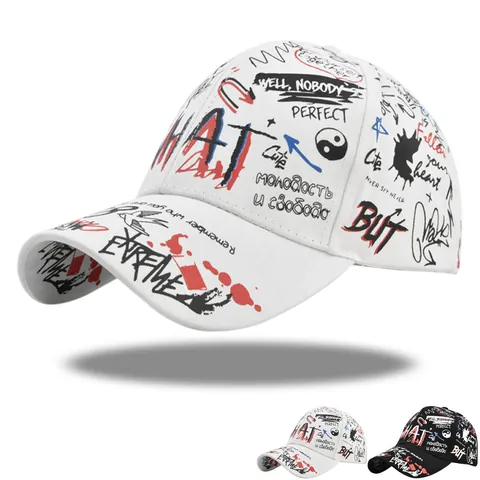 Berretto da Baseball con Stampa Graffiti in Cotone Regolabile Streetwear Hip Hop Snapback Cappello per Uomo Donna Moda