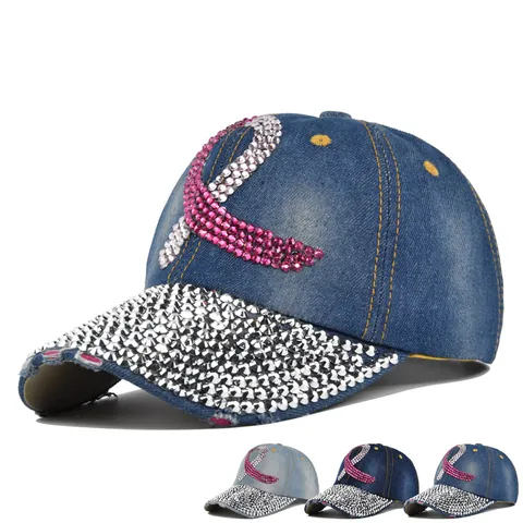 Berretto da Baseball in Denim con Nastro di Strass Visiera Decorata Cotone Lavato Cappello da Sole Regolabile per Donna Accessorio Moda