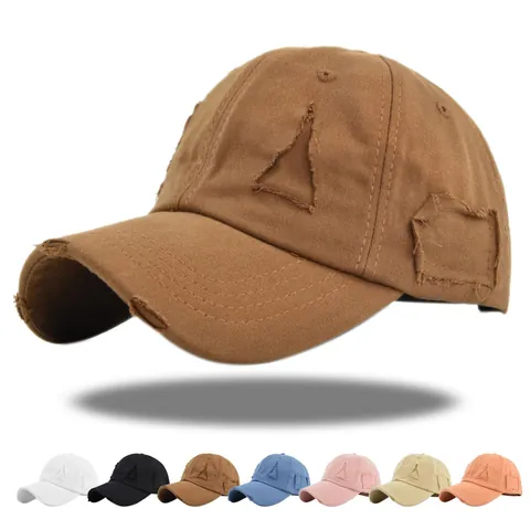 Gorra de Béisbol de Algodón Lavado Desgastado Vintage Retro Borde Deshilachado Sombrero de Sol Ajustable Unisex