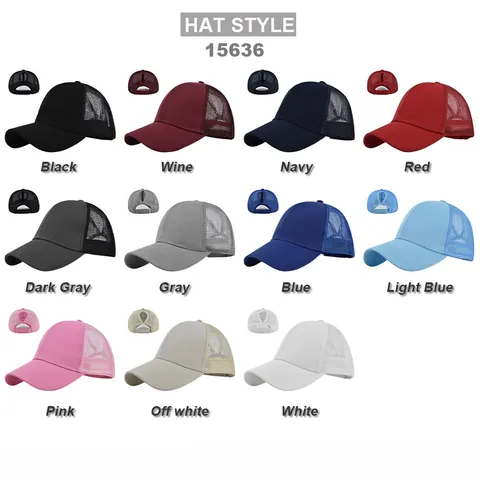 Casquette de Baseball en Maille avec Queue de Cheval pour Femme Respirante Mélange Coton Polyester Chapeau Trucker Réglable Couleur Unie Visière Solaire