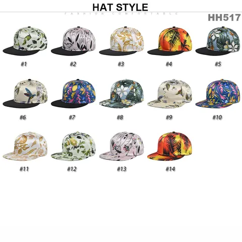 Cappello Snapback in Raso con Stampa Floreale Tropicale per Uomo Donna Berretto da Baseball Hip Hop Regolabile Protezione Solare Estiva