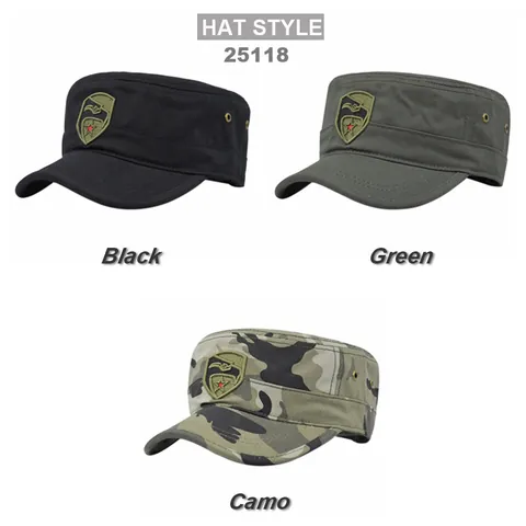 Unisex Military Cadet Cap 3D Embroidery Eagle Star Camouflage Flat Top Hat Adjustable Cotton Patrol Cap For Outdoor Sun Protection