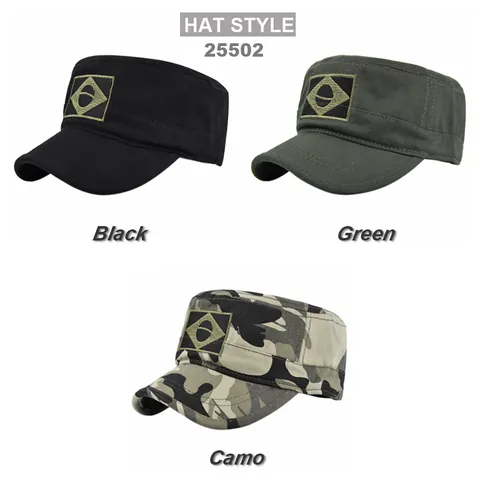 Cotton Canvas Cadet Cap For Men Women Adjustable Breathable Brazilian Flag Embroidery Patrol Hat Outdoor Military Style Sun Shield Cap