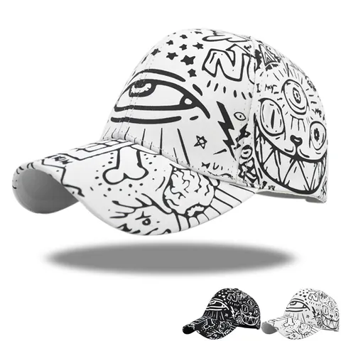 Streetwear Graffiti Katoen Honkbalpet Voor Heren Vrouwen Verstelbaar Hip Hop Bedrukte Zonnescherm Hoed Voor Zomer Outdoor