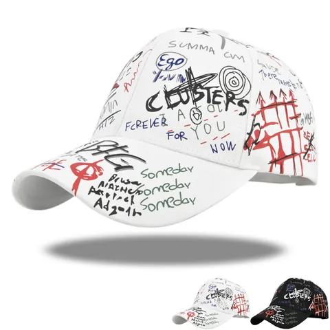 Casquette de Baseball en Coton Style Street Graffiti Unisexe Ajustable Hip Hop Chapeau de Soleil Pour Sports de Plein Air