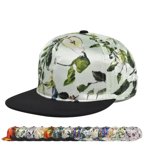 Cappello Snapback in Raso con Stampa Floreale Tropicale per Uomo Donna Berretto da Baseball Hip Hop Regolabile Protezione Solare Estiva