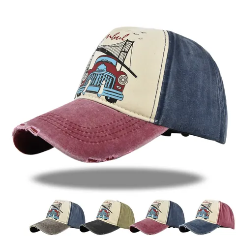 Vintage Istanbul Printed Cotton Baseball Cap Washed Distressed Patchwork Trucker Hat Retro Car Bridge Sun Hat For Men Women