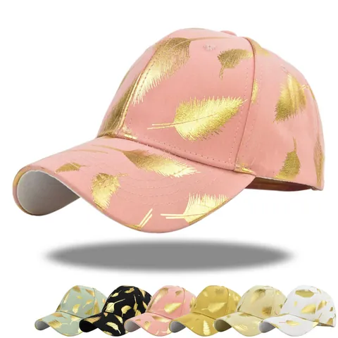 Gorra de Béisbol de Algodón Con Patrón de Plumas Doradas Sombrero de Sombrilla Ajustable para Viajes Al Aire Libre Gorra Deportiva Casual para Hombre Mujer