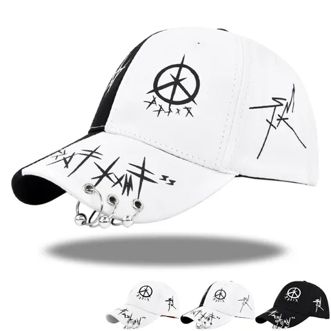 Gorra de Béisbol de Algodón con Graffiti Callejero y Anillos de Metal Punk Hip Hop Sombrero Snapback Para Hombres Mujeres Protección Solar
