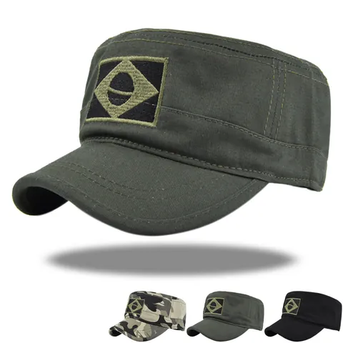 Cotton Canvas Cadet Cap For Men Women Adjustable Breathable Brazilian Flag Embroidery Patrol Hat Outdoor Military Style Sun Shield Cap