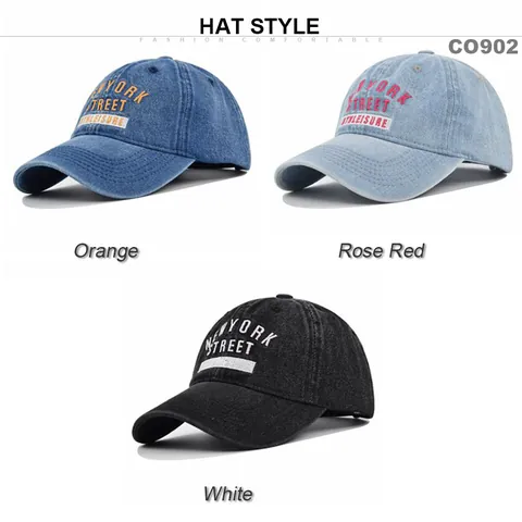 Berretto da Baseball Vintage in Denim Lavato Ricamo New York Street Regolabile Cappello da Sole in Cotone Sport Outdoor