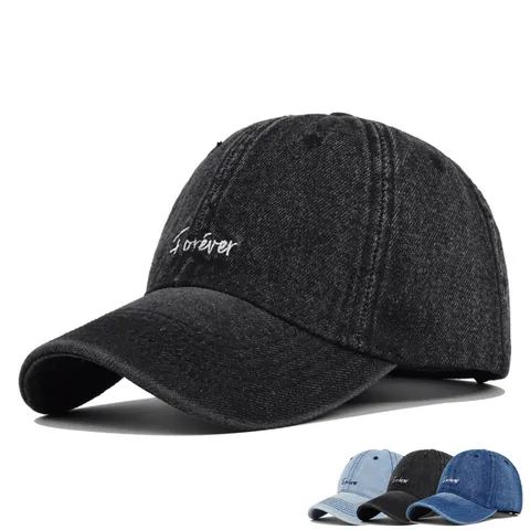 Berretto da Baseball in Denim Lavato Vintage Con Ricamo Forever Unisex Regolabile Protezione Solare Cappello Sportivo