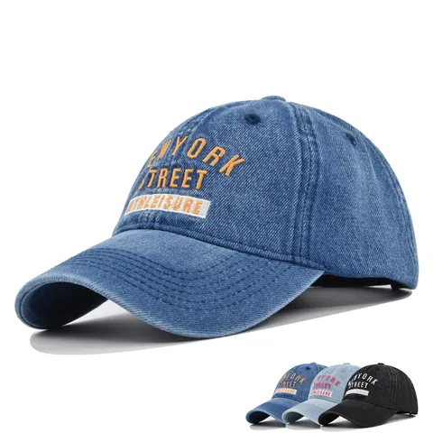 Berretto da Baseball Vintage in Denim Lavato Ricamo New York Street Regolabile Cappello da Sole in Cotone Sport Outdoor