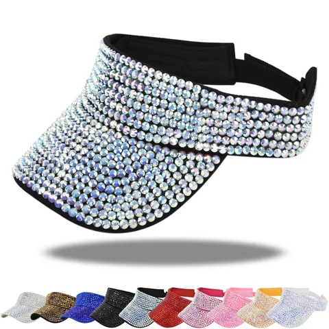 Luxury Rhinestone Sun Visor Hat Empty Top Ponytail Baseball Cap For Women Adjustable Sparkling Outdoor Breathable Sports Beach Shade Hat