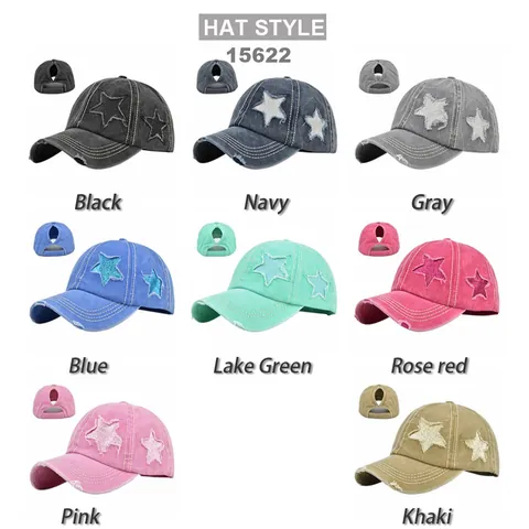 Berretto da Baseball con Coda di Cavallo in Cotone Lavato Effetto Usurato Donna Glitter Paillettes Stella Patchwork Regolabile Cappello da Sole Outdoor Vintage per Donna
