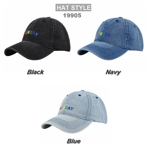 Berretto da Baseball in Denim Lavato Casual da Donna con Ricamo a Lettere Sunday Arcobaleno Cappello da Sole Regolabile Vintage Sport Outdoor in Cotone