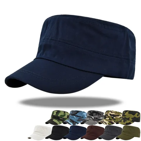 Cotton Military Flat Top Cadet Cap For Men Women Solid Camouflage Outdoor Sunshade Hat Adjustable Vintage Army Style Cap
